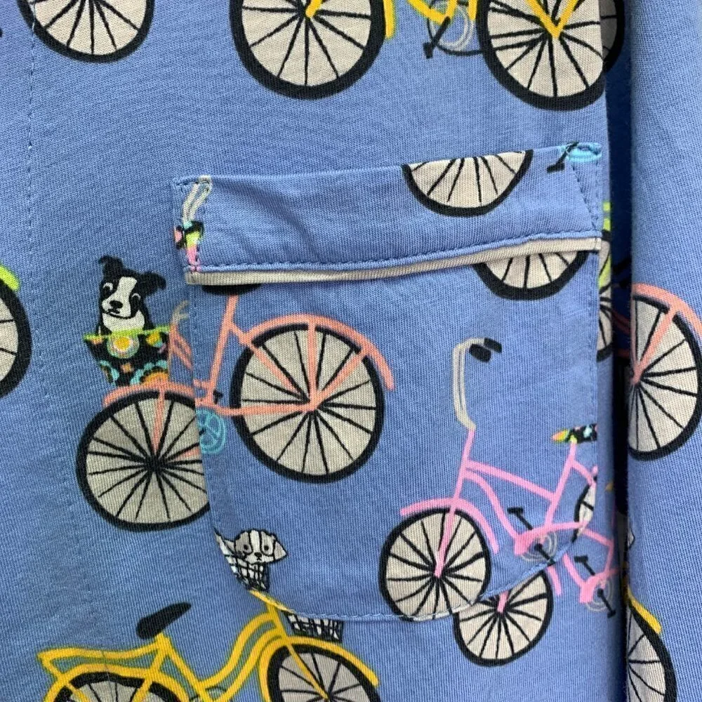 PJ Studio Pajama Top Size Small NWT Dogs & Bicycles Blue Sleep Top